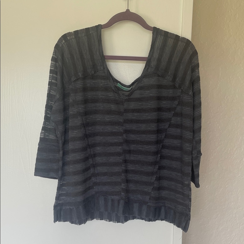 Pleione Sheer Striped V-Neck Tunic Top